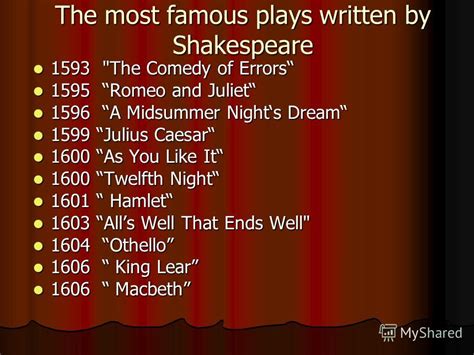 5 plays written by william shakespeare